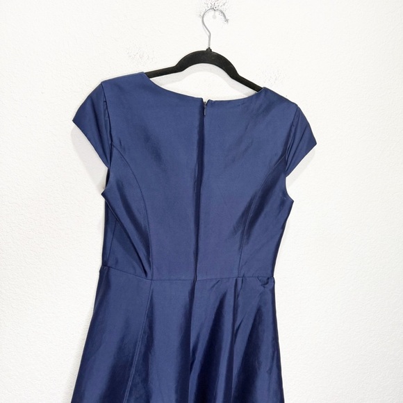 Halston Heritage High Low Sateen Cocktail Dress Mini Structured Cap Sleeve - Picture 10 of 14